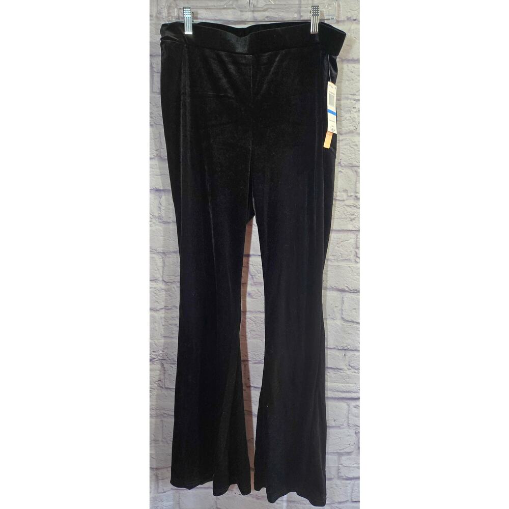 Takara Black Velour Bell Bottoms Pull On Pants XL NWTS Soft Comfy Stretch